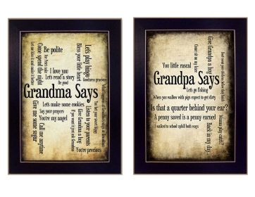 "Grandparents Collection" 2-Piece Vignette By Susan Ball, Printed Wall Art, Ready To Hang Framed Poster, Black Frame