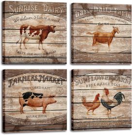 Vintage Animals Canvas Wall Art Farm Pictures Cute Cow Sheep Pig Rooster Painting for Home Dining Room Kitchen Farmhouse Decoration