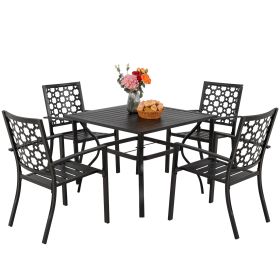 MEOOEM Patio Dining Set Outdoor Metal Square Bistro Side/End Table and Stackable Patio Dining Chairs;  Black