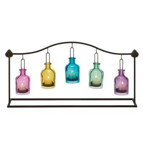 DecMode 5 Holder Multi Colored Metal Hanging Bottle Decorative Candle Lantern