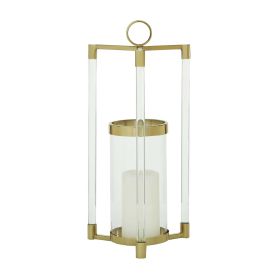 The Novogratz Gold Stainless Steel Decorative Candle Lantern with Acrylic Accents