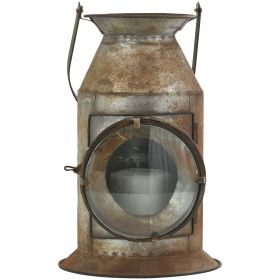 DecMode Gray Metal Decorative Candle Lantern with Handle