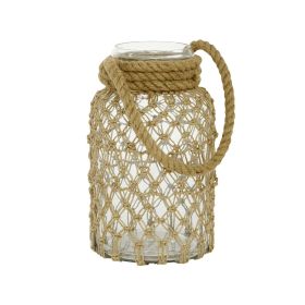 The Novogratz Clear Glass Decorative Candle Lantern with Rope Handle