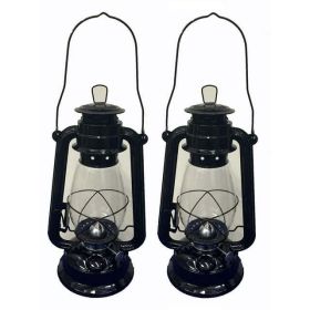 Lot of 2 - 12 Inch Black Hurricane Kerosene Lantern Light Table Decorative Lamp