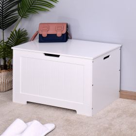 White Lift Top Entryway Storage Chest/Bench with 2 Safety Hinge; Wooden Toy Box