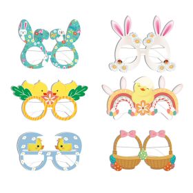 6pcs Easter Theme Bunny Chicken Flower Basket Party Paper Glasses Photo Props