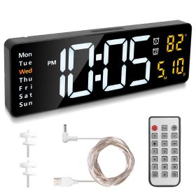 15.7in LED Digital Wall Clock with Remote Control 10 Level Brightness 3 Alarm Settings 12 24Hr Format Timing Countdown Temperature Calendar Display