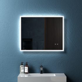 30" W x 24" H Modern Wall Mounted LED Backlit Anti-Fog Rectangular Bathroom Mirror with Temperature Adjustable and Memory Function Touch Switch