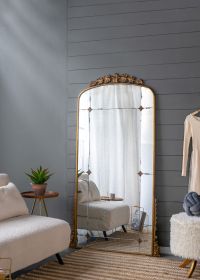 76" x 40" Lavish Full Length Mirror, Antique Gold Metal Floor Mirror for Living Room, Bedroom