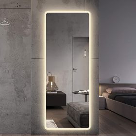 Full Length Mirror Lighted Vanity Body Mirror LED Mirror Wall-Mounted Mirror Intelligent Human Body Induction Mirrors Big Size Rounded Corners, Bedroo