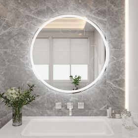 24 Inch Round Backlit Bathroom Mirror, LED round mirror with lighting strip, waterproof LED strip with adjustable 3-color and dimmable lighting,Touch