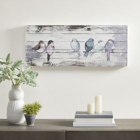 Perched Birds Hand Painted Wood Plank Panel Wall Decor