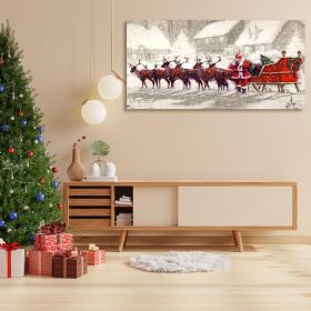 Framed Canvas Wall Art Decor Painting For Chrismas, Santa Claus with Reindeer Sledge Painting For Chrismas Gift, Decoration For Chrismas Eve Office Li