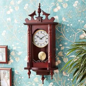 Cherry Finish Classic 31" Chime Wall Clock with Roman Numerals and Swinging Oscillating Weight