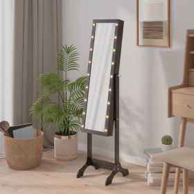 Free-Standing Mirror with LED Black 13.4"x14.6"x57.5"