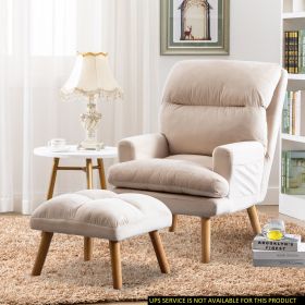 Soft Comfortable 1pc Accent Click Clack Chair with Ottoman Beige Fabric Upholstered Oak Finish Legs Living Room Furniture