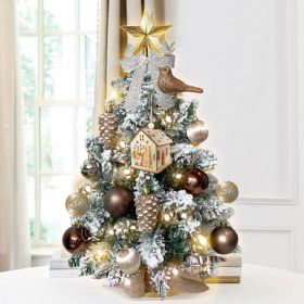 2ft Mini Christmas Tree with Light Artificial Small Tabletop Woodland Christmas Decoration with Flocked Snow;  Exquisite Decor & Xmas Ornaments for Ta