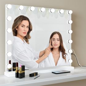 Vanity Mirror with Lights, Hollywood Lighted Makeup Mirror, Bedroom Vanity Mirror with17pcs Light Smart Touch Control 3Colors Dimmable Light ,USB Outl