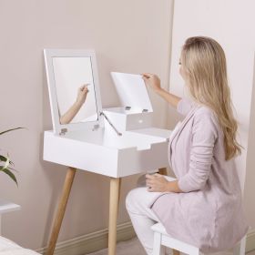 Wooden Vanity Desk Flip-top Dressing Mirror Writing table Computer Desk; White