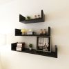 3 Black MDF U-Shaped Floating Wall Display Shelves Book/DVD Storage