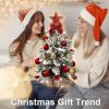 2ft Tabletop Christmas Tree with Light Artificial Small Mini Red Christmas Decoration with Flocked Snow, Exquisite Decor & Xmas Ornaments for Table To