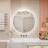 28 Inch Round Backlit Bathroom Mirror, LED round mirror with lighting strip, waterproof LED strip with adjustable 3-color and dimmable lighting,Touch