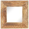 Hand-Carved Mirror 19.7"x19.7"x4.3" Solid Mango Wood