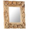 Hand Carved Mirror Brown 19.7"x19.7" Solid Mango Wood