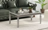 ON-TREND Sleek Glass Mirrored Coffee Table with Adjustable Legs, Easy Assembly Cocktail Table with Sturdy Design, Luxury Contemporary Center Table for