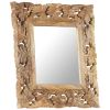 Hand Carved Mirror Brown 19.7"x19.7" Solid Mango Wood