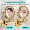 8 Inch LED Wall Mount Two-Sided Magnifying Makeup Vanity Mirror 12 Inch Extension Gold Finish 1X/3X Magnification Plug 360 Degree Rotation Waterproof