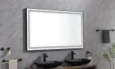 84in. W x48 in. H Framed LED Single Bathroom Vanity Mirror in Polished Crystal Bathroom Vanity LED Mirror with 3 Color Lights Mirror for Bathroom Wall