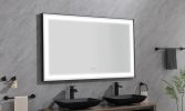 84in. W x48 in. H Framed LED Single Bathroom Vanity Mirror in Polished Crystal Bathroom Vanity LED Mirror with 3 Color Lights Mirror for Bathroom Wall