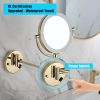 8 Inch LED Wall Mount Two-Sided Magnifying Makeup Vanity Mirror 12 Inch Extension Gold Finish 1X/3X Magnification Plug 360 Degree Rotation Waterproof