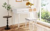 43.3" Classic Wood Makeup Vanity Set with Flip-top Mirror and Stool, Dressing Table with Three Drawers and storage space, White