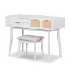 43.3" Classic Wood Makeup Vanity Set with Flip-top Mirror and Stool, Dressing Table with Three Drawers and storage space, White