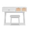 43.3" Classic Wood Makeup Vanity Set with Flip-top Mirror and Stool, Dressing Table with Three Drawers and storage space, White