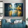 Hand Painted Oil Painting Original Urban Rain Scene oil Painting On Canvas Modern Wall Art Abstract Cityscape Painting Custom Home Decor Living room W
